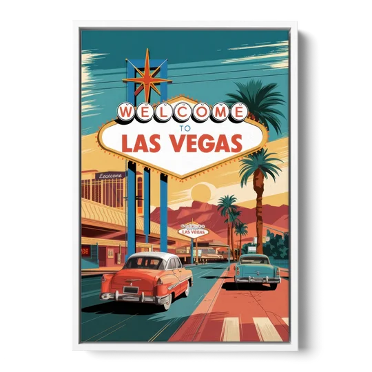 Las Vegas Vintage Vibes - White Framed Canvas Wall Art - Front