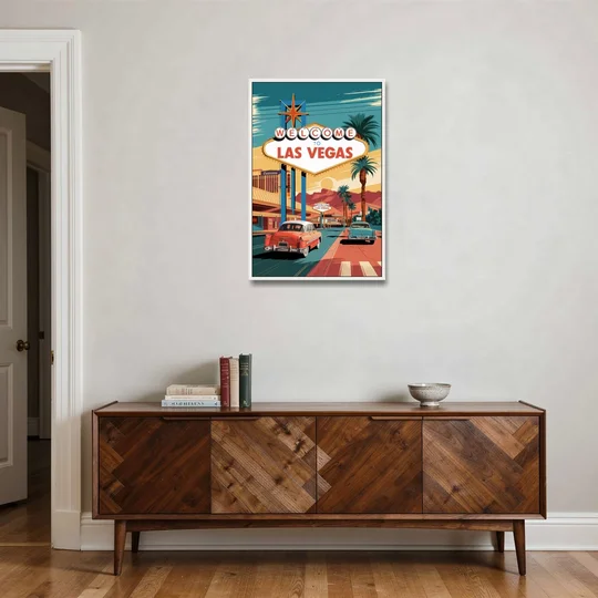 Las Vegas Vintage Vibes - White Framed Canvas Wall Art - Coffee Table - 24x36