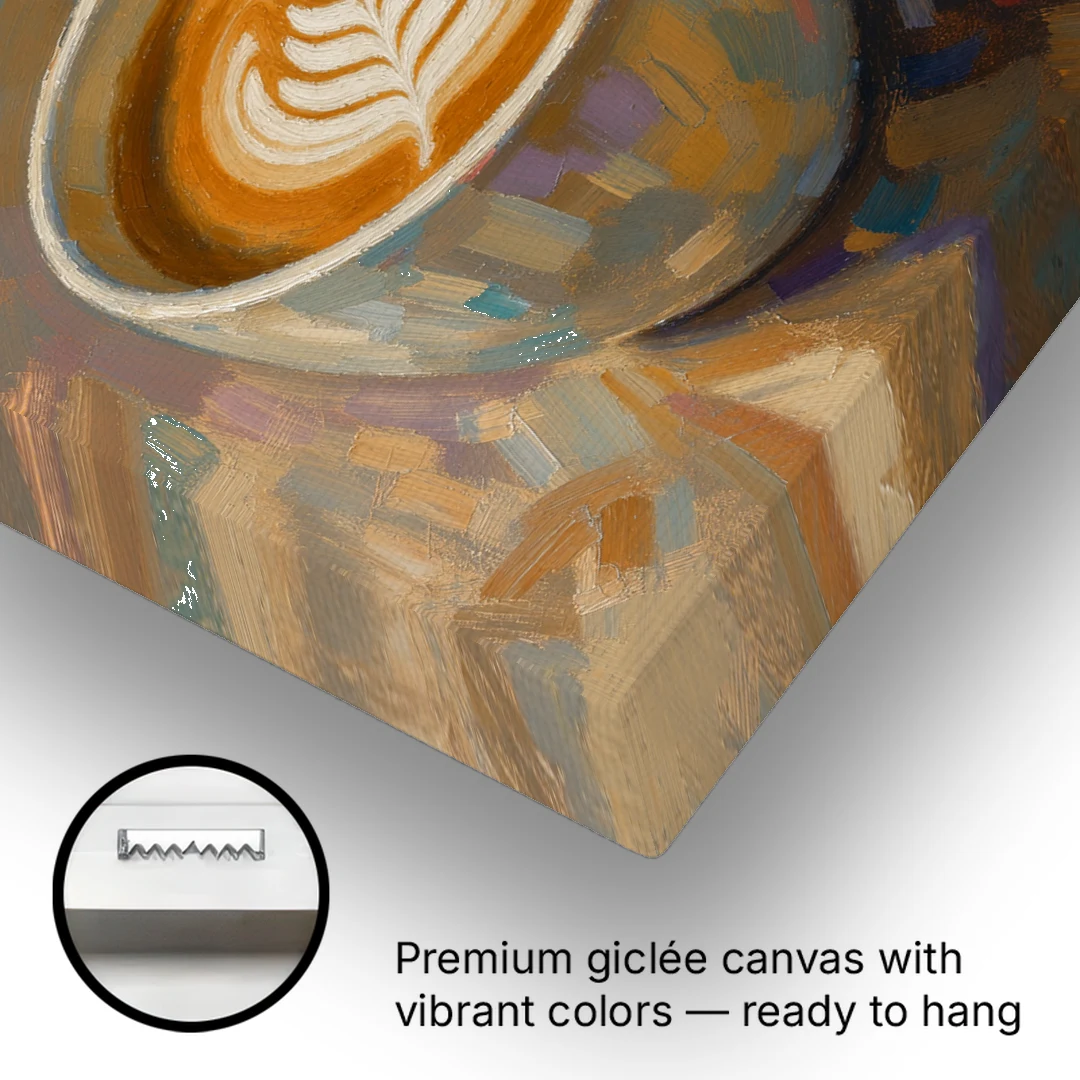 Latte Rosetta Pour from a Steel Pitcher - Canvas Wall Art - Gallery Wrap Corner