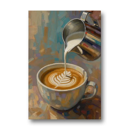 Latte Rosetta Pour from a Steel Pitcher - Canvas Wall Art - Front