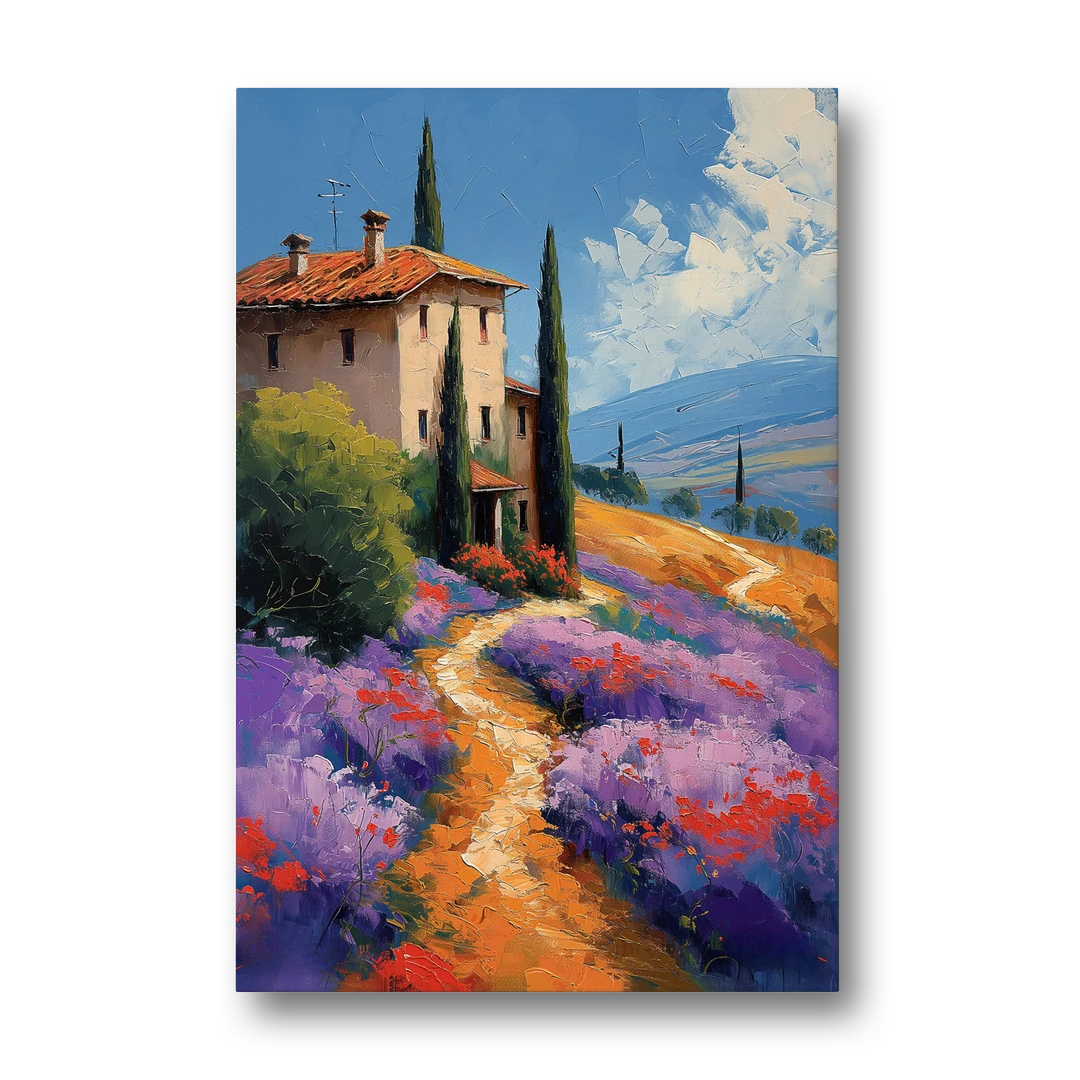 Lavender Painting of a Tuscan Farm Path - Canvas Wall Art - Front