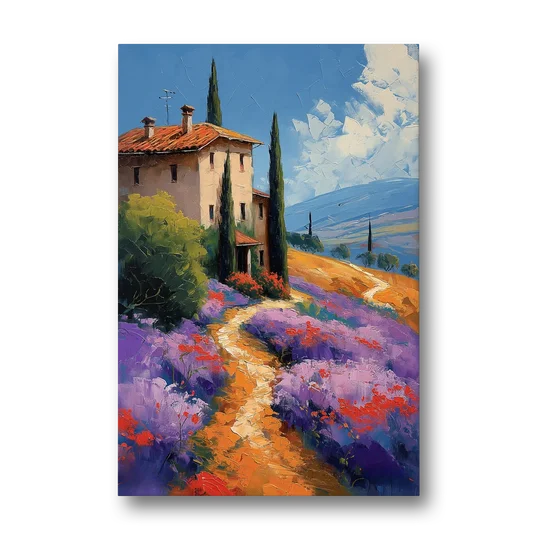 Lavender Painting of a Tuscan Farm Path - Canvas Wall Art - Front