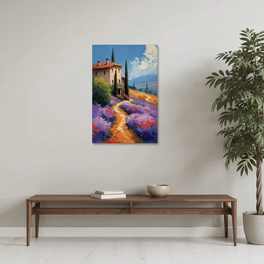 Lavender Painting of a Tuscan Farm Path - Canvas Wall Art - Coffee Table - 24x36