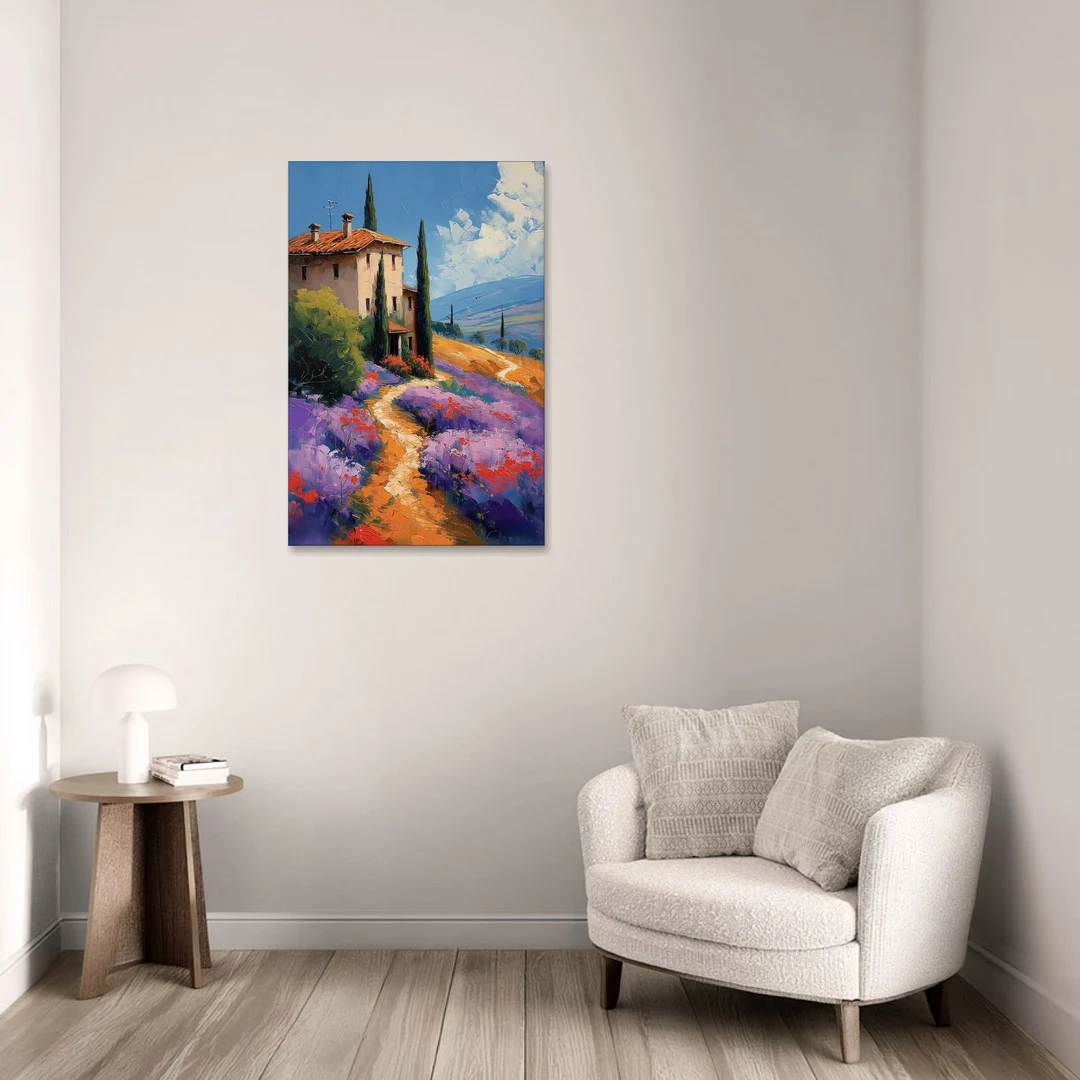 Lavender Painting of a Tuscan Farm Path - Canvas Wall Art - Sofa - 24x36