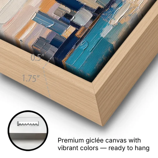 Law Office Wall Art of a Dawn Skyline - Oak Framed Canvas Wall Art - Gallery Wrap Corner