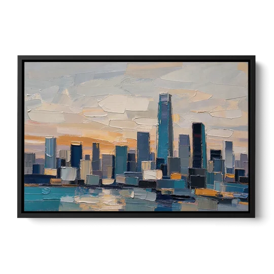 Law Office Wall Art of a Dawn Skyline - Black Framed Canvas Wall Art - Front