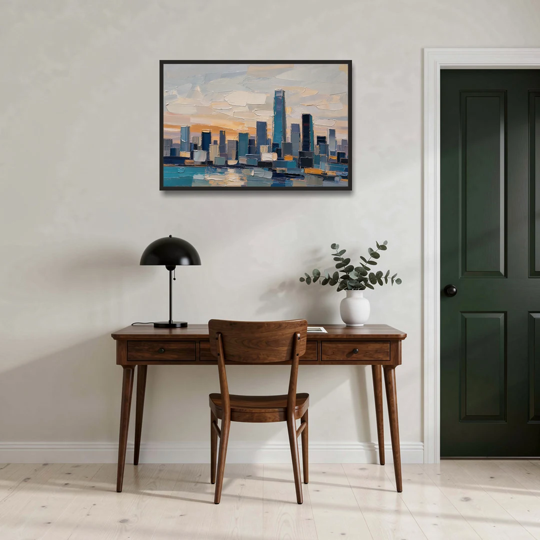 Law Office Wall Art of a Dawn Skyline - Black Framed Canvas Wall Art - Office - 36x24