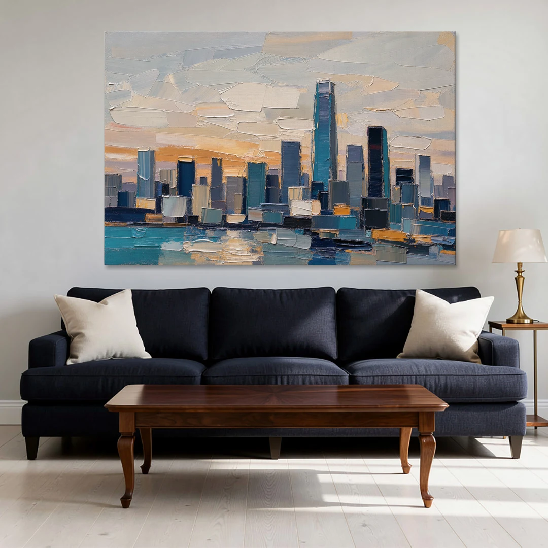 Law Office Wall Art of a Dawn Skyline - Canvas Wall Art - Sofa - 60x40