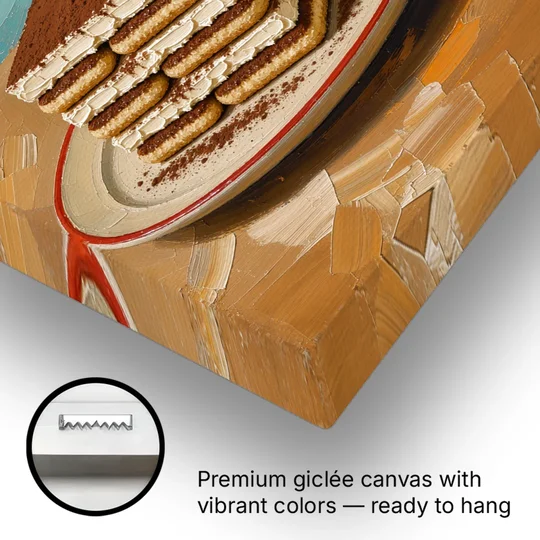 Layered Tiramisu Slice with Espresso Cup - Canvas Wall Art - Gallery Wrap Corner