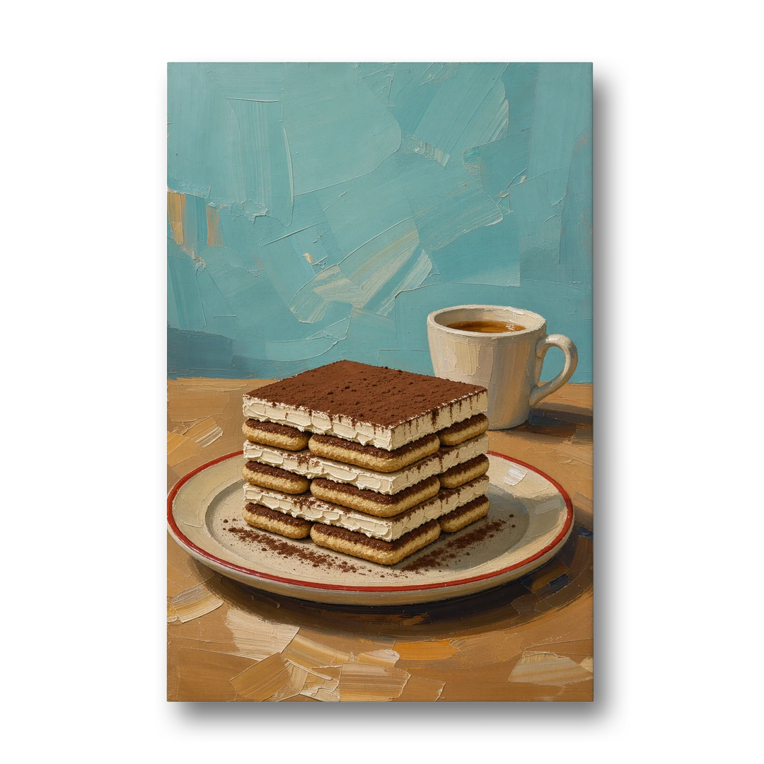 Layered Tiramisu Slice with Espresso Cup - Canvas Wall Art - Front