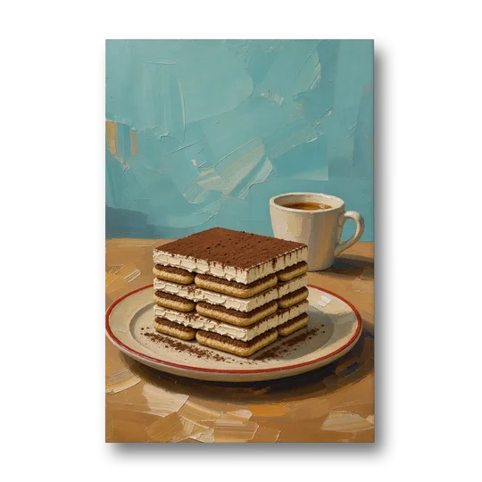 Layered Tiramisu Slice with Espresso Cup - Canvas Wall Art - Front