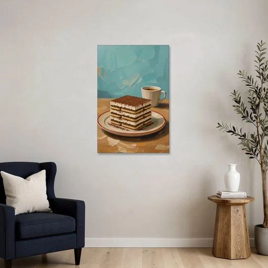 Layered Tiramisu Slice with Espresso Cup - Canvas Wall Art - Sofa - 24x36