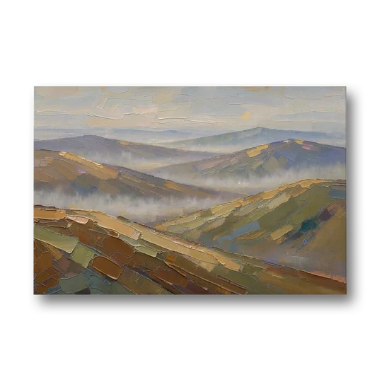 Layered Valley Ridges in Morning Haze - Canvas Wall Art - Front