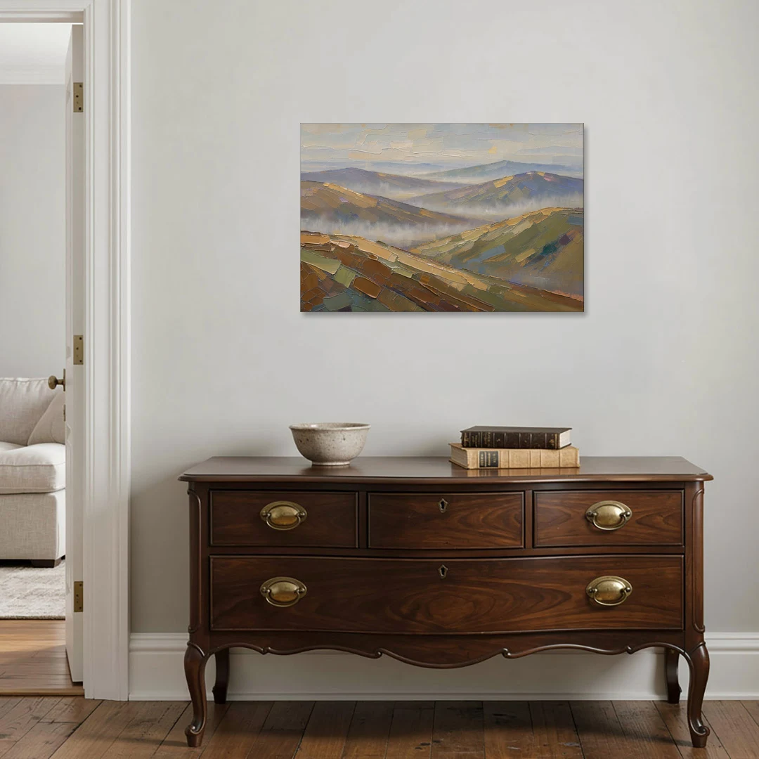 Layered Valley Ridges in Morning Haze - Canvas Wall Art - Coffee Table - 36x24