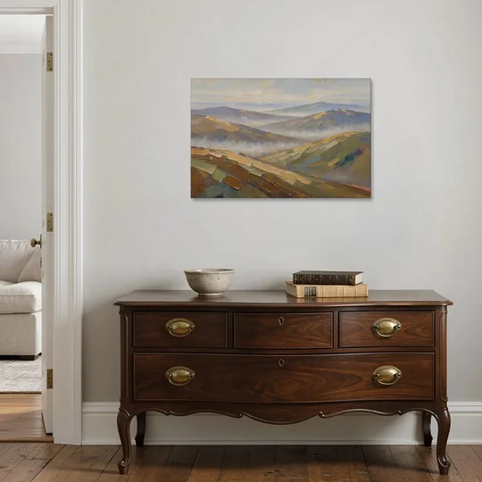 Layered Valley Ridges in Morning Haze - Canvas Wall Art - Coffee Table - 36x24