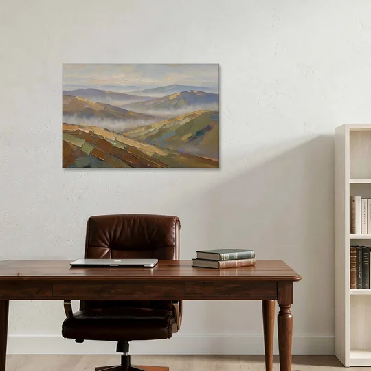 Layered Valley Ridges in Morning Haze - Canvas Wall Art - Office - 36x24