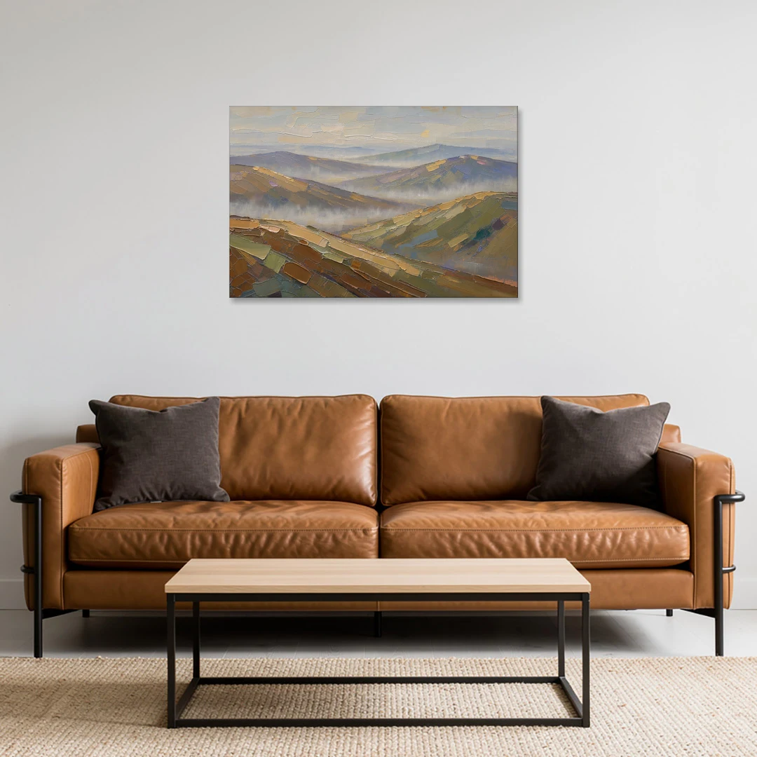 Layered Valley Ridges in Morning Haze - Canvas Wall Art - Sofa - 36x24