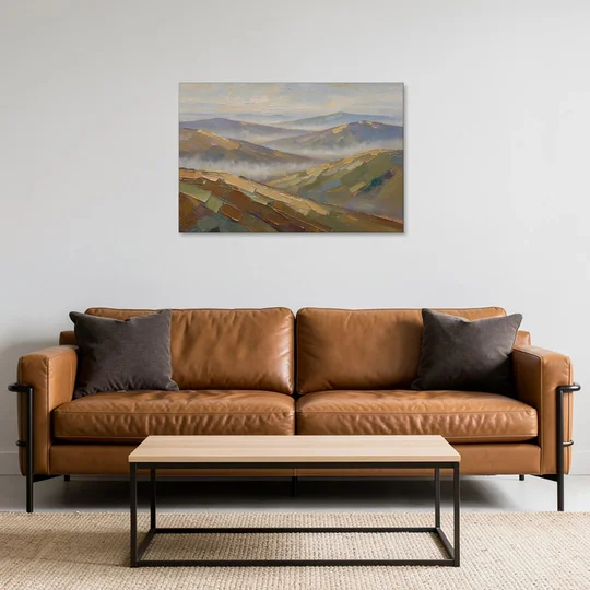 Layered Valley Ridges in Morning Haze - Canvas Wall Art - Sofa - 36x24