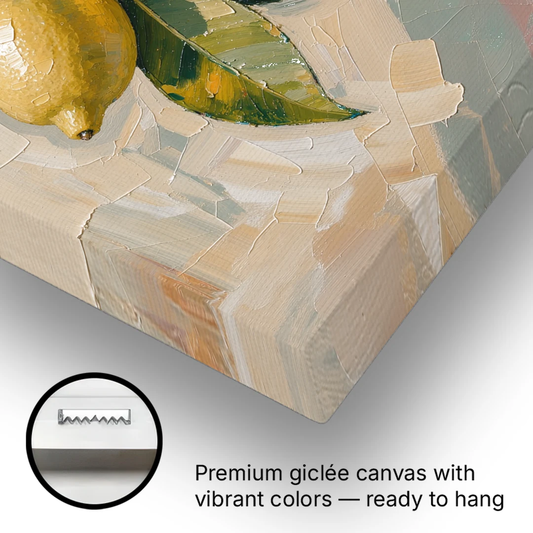 Lemon Branch Painting With White Blossoms - Canvas Wall Art - Gallery Wrap Corner