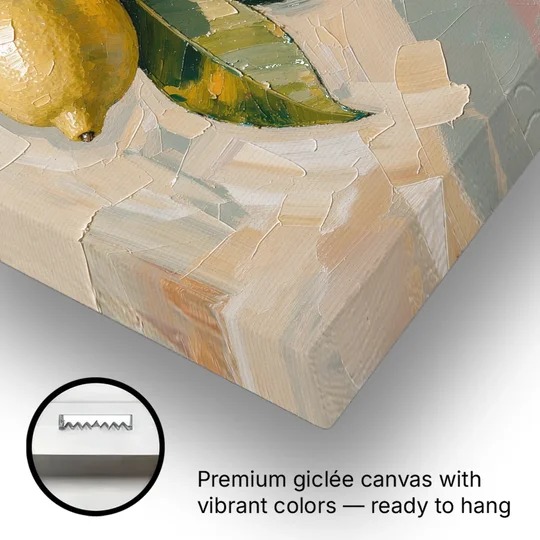 Lemon Branch Painting With White Blossoms - Canvas Wall Art - Gallery Wrap Corner