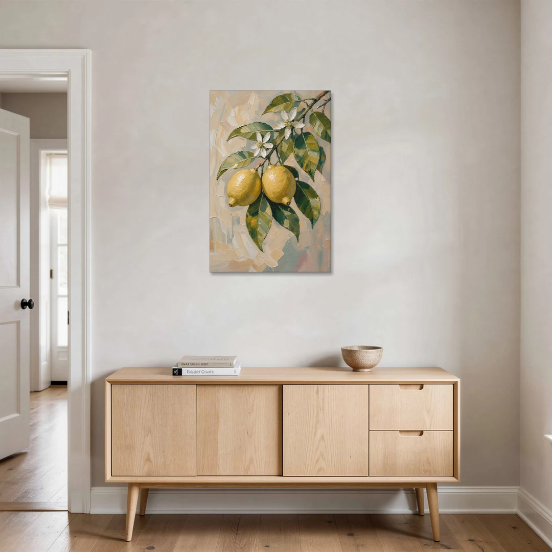 Lemon Branch Painting With White Blossoms - Canvas Wall Art - Coffee Table - 24x36