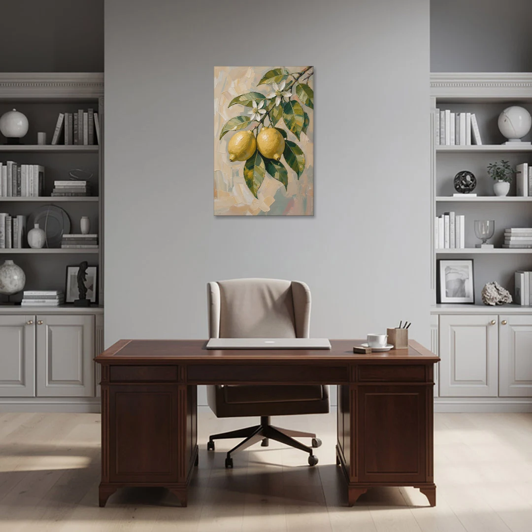 Lemon Branch Painting With White Blossoms - Canvas Wall Art - Office - 24x36