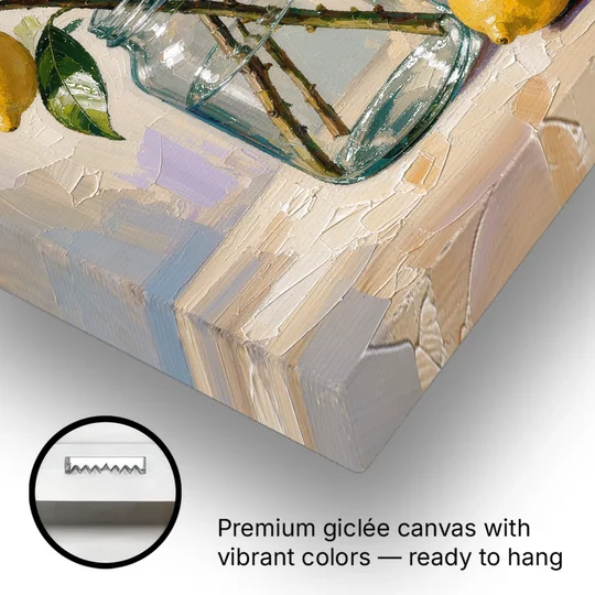 Lemon Branches in a Glass Jar for the Kitchen - Canvas Wall Art - Gallery Wrap Corner