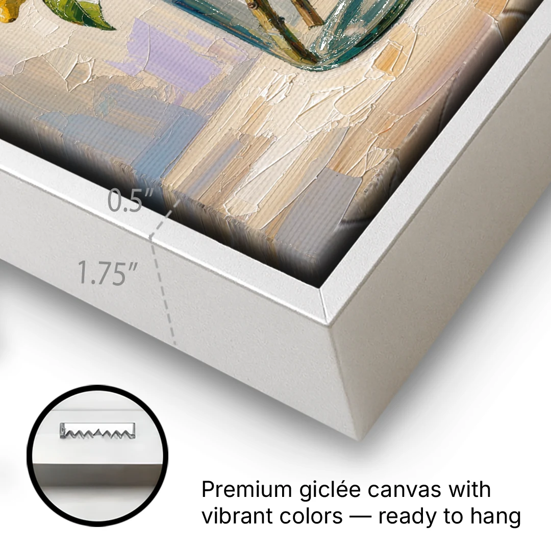 Lemon Branches in a Glass Jar for the Kitchen - White Framed Canvas Wall Art - Gallery Wrap Corner