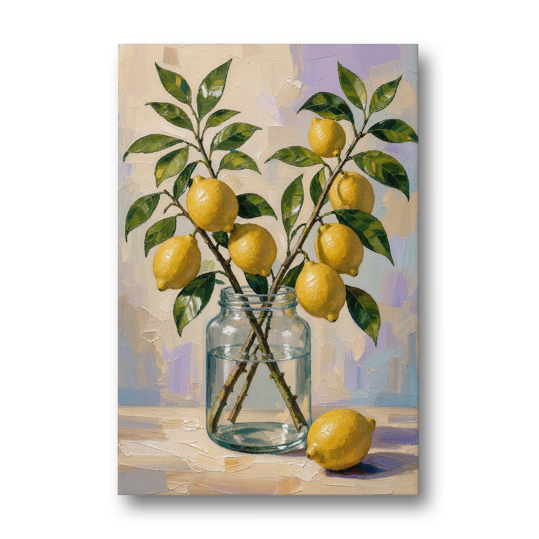 Lemon Branches in a Glass Jar for the Kitchen - Canvas Wall Art - Front