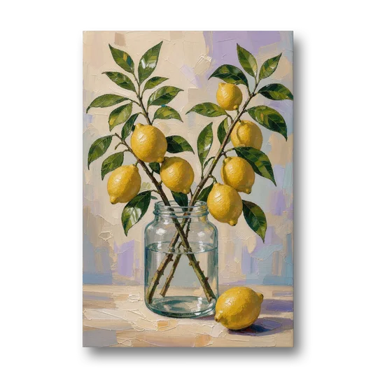 Lemon Branches in a Glass Jar for the Kitchen - Canvas Wall Art - Front