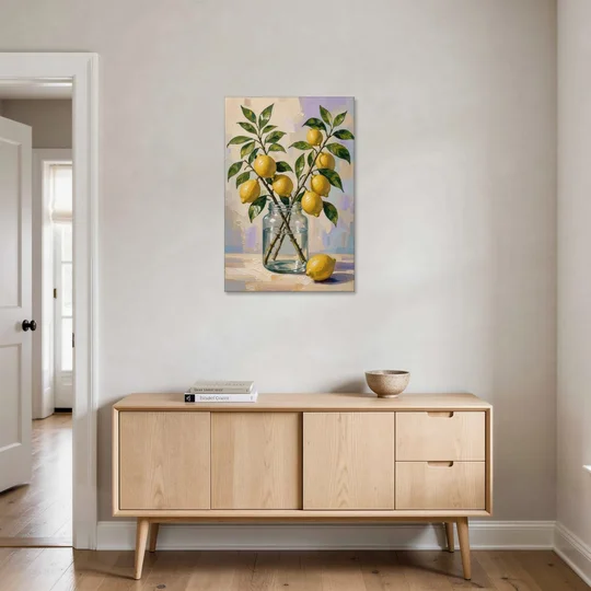 Lemon Branches in a Glass Jar for the Kitchen - Canvas Wall Art - Coffee Table - 24x36