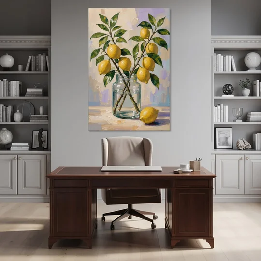 Lemon Branches in a Glass Jar for the Kitchen - Canvas Wall Art - Office - 40x60