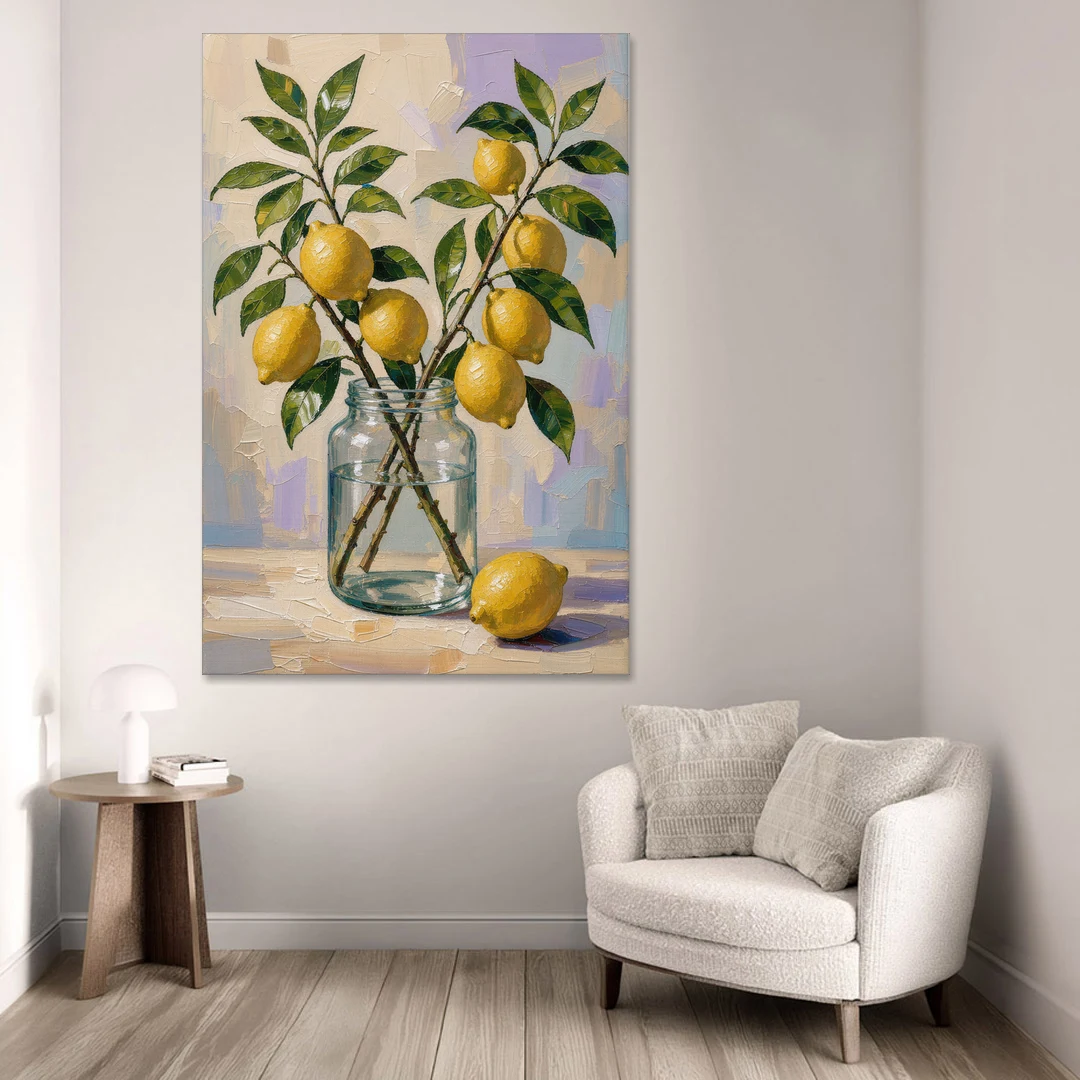 Lemon Branches in a Glass Jar for the Kitchen - Canvas Wall Art - Sofa - 40x60