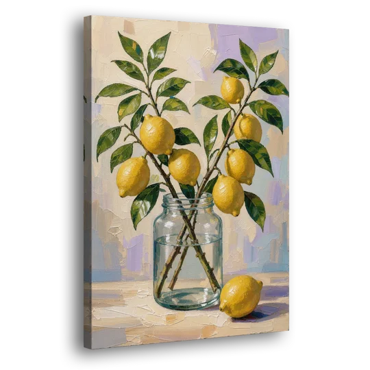 Lemon Branches in a Glass Jar for the Kitchen - Canvas Wall Art - Side