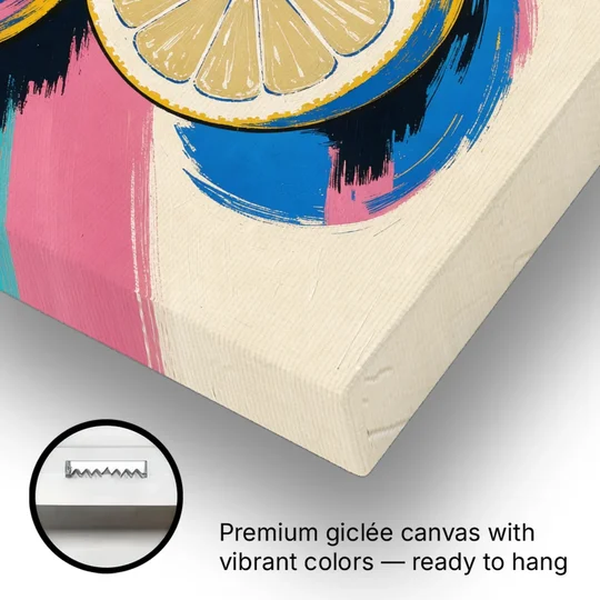 Lemon Kitchen Decor with Whole and Halved Lemons - Canvas Wall Art - Gallery Wrap Corner