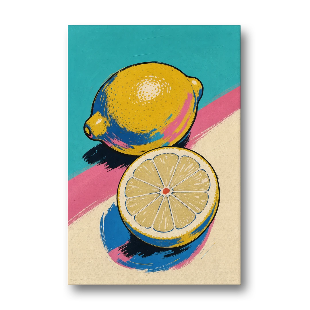 Lemon Kitchen Decor with Whole and Halved Lemons - Canvas Wall Art - Front