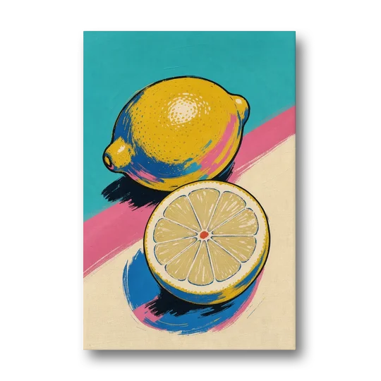 Lemon Kitchen Decor with Whole and Halved Lemons - Canvas Wall Art - Front