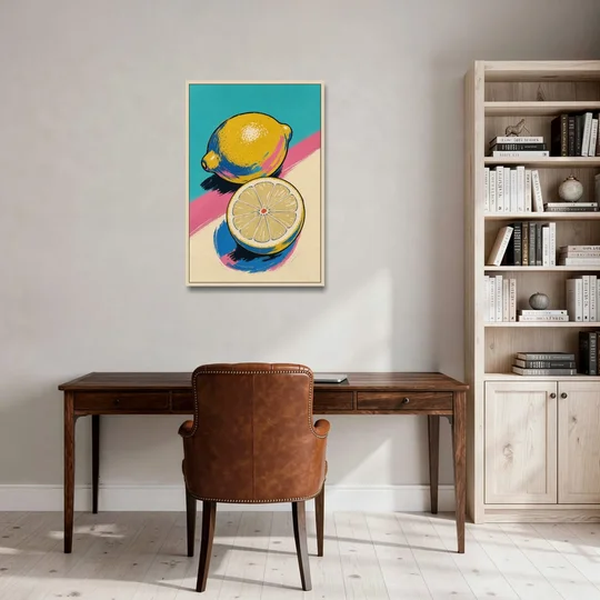 Lemon Kitchen Decor with Whole and Halved Lemons - Oak Framed Canvas Wall Art - Office - 24x36