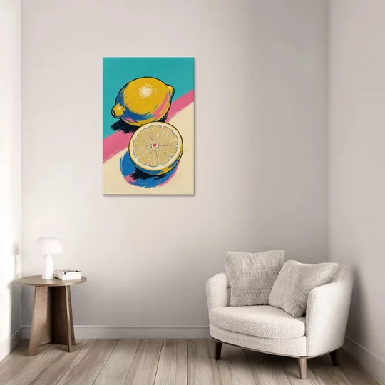 Lemon Kitchen Decor with Whole and Halved Lemons - Canvas Wall Art - Sofa - 24x36