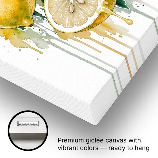 Lemon Painting Canvas with Dripping Cut Half - Canvas Wall Art - Gallery Wrap Corner