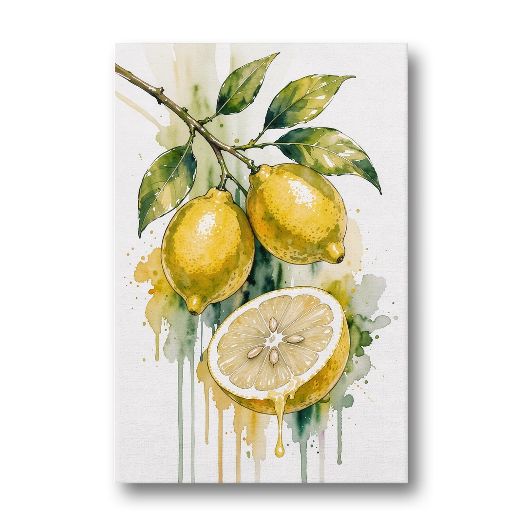 Lemon Painting Canvas with Dripping Cut Half - Canvas Wall Art - Front