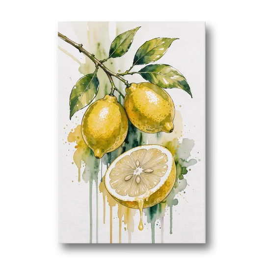 Lemon Painting Canvas with Dripping Cut Half - Canvas Wall Art - Front