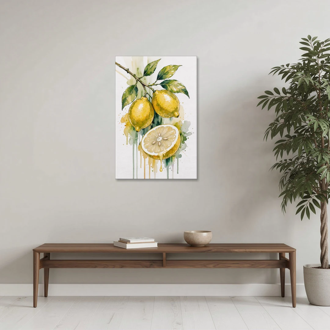 Lemon Painting Canvas with Dripping Cut Half - Canvas Wall Art - Coffee Table - 24x36