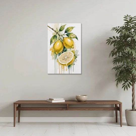 Lemon Painting Canvas with Dripping Cut Half - Canvas Wall Art - Coffee Table - 24x36