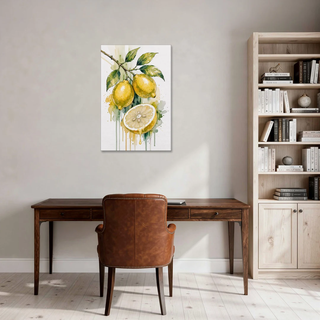 Lemon Painting Canvas with Dripping Cut Half - Canvas Wall Art - Office - 24x36