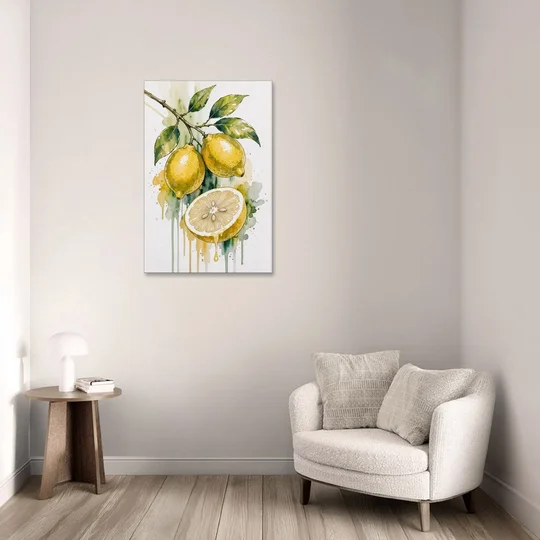 Lemon Painting Canvas with Dripping Cut Half - Canvas Wall Art - Sofa - 24x36