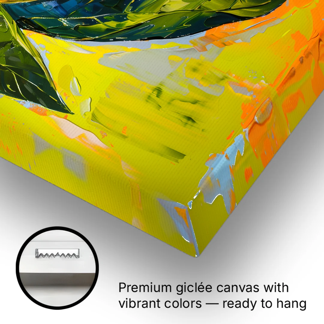 Lemon Painting with Glossy Leaves - Canvas Wall Art - Gallery Wrap Corner