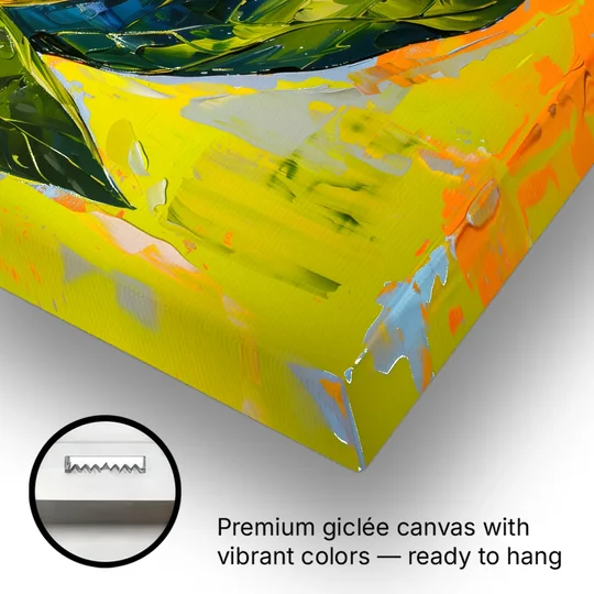 Lemon Painting with Glossy Leaves - Canvas Wall Art - Gallery Wrap Corner