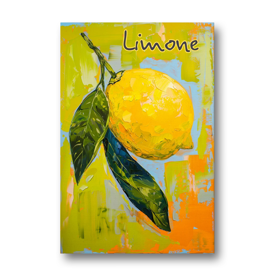 Lemon Painting with Glossy Leaves - Canvas Wall Art - Front