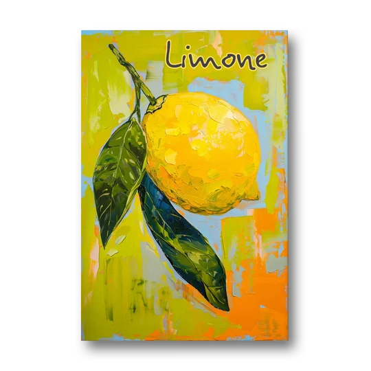Lemon Painting with Glossy Leaves - Canvas Wall Art - Front